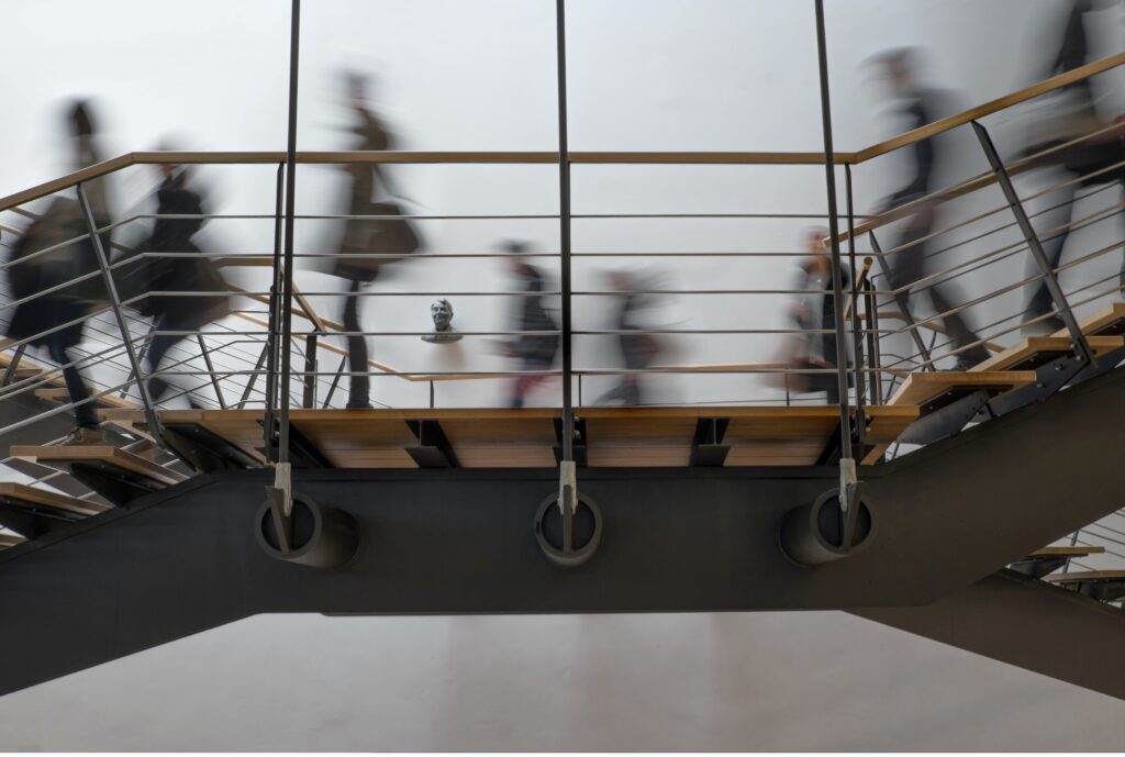 people walking down the stairs
