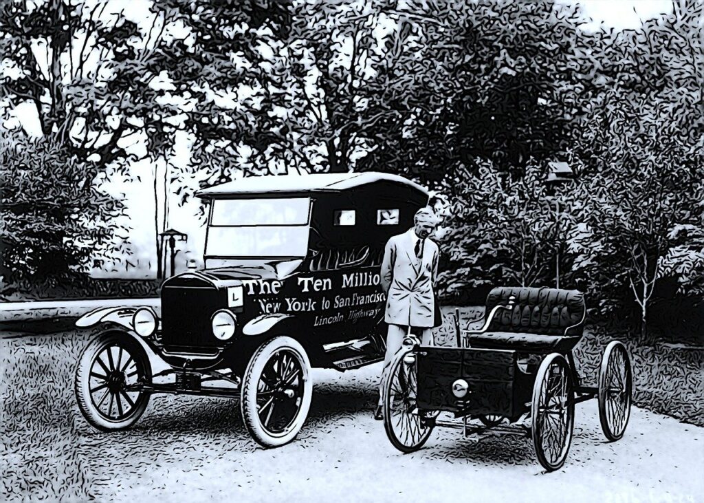 a man standing next to an old car